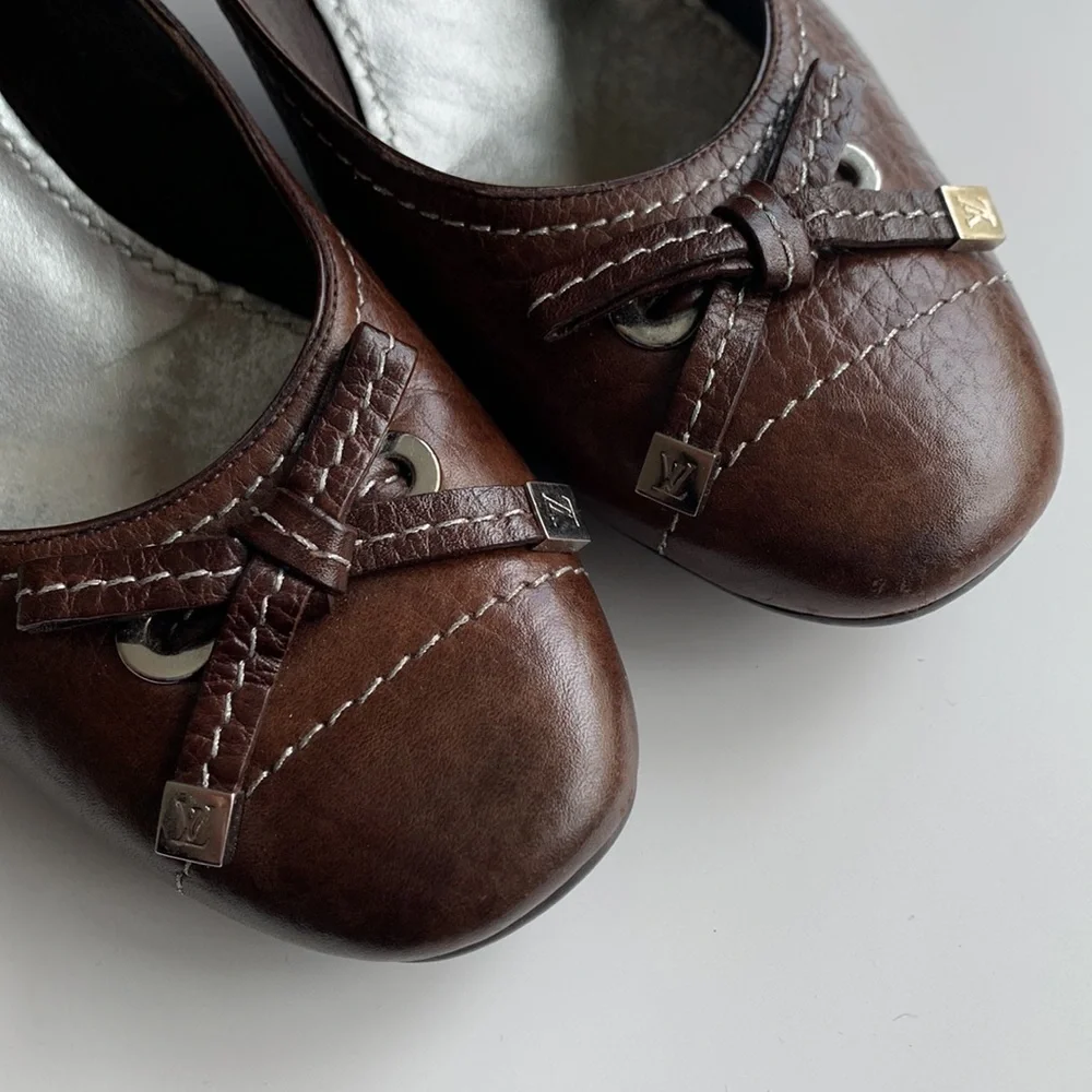 Louis Vuitton Brown Leather Heels With Bow Size 37 - Picture 9 of 14